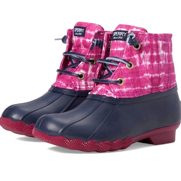 Sperry saltwater navy/berry Purple duck boots youth size 3 - Picture 1 of 5
